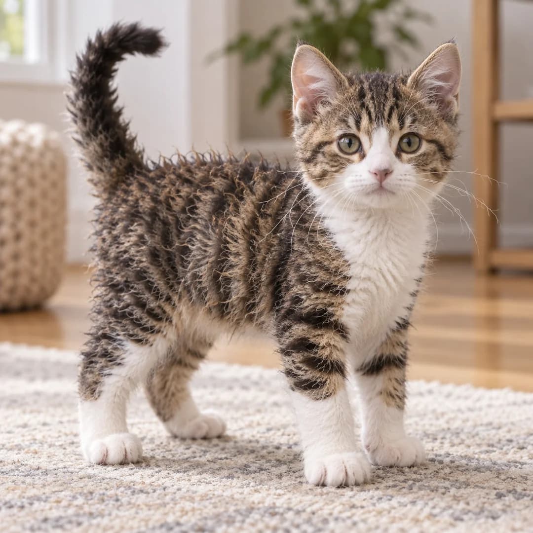 تصویر گربه نژاد امریکن وایرهیر (American Wirehair) در دوره بچه‌گربه - ویژگی‌های رشد و ظاهر در دانشنامه پت همزی