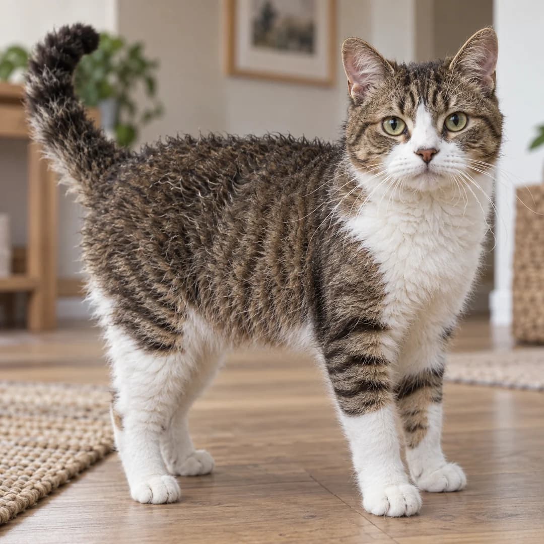 تصویر گربه نژاد امریکن وایرهیر (American Wirehair) در دوره بالغ و سالمند - وقار و مراقبت‌های نژادی در دانشنامه پت همزی