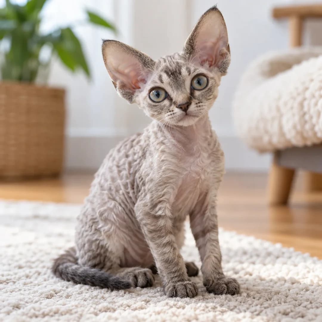 تصویر گربه نژاد دوون رکس (Devon Rex) در دوره بچه‌گربه - ویژگی‌های رشد و ظاهر در دانشنامه پت همزی