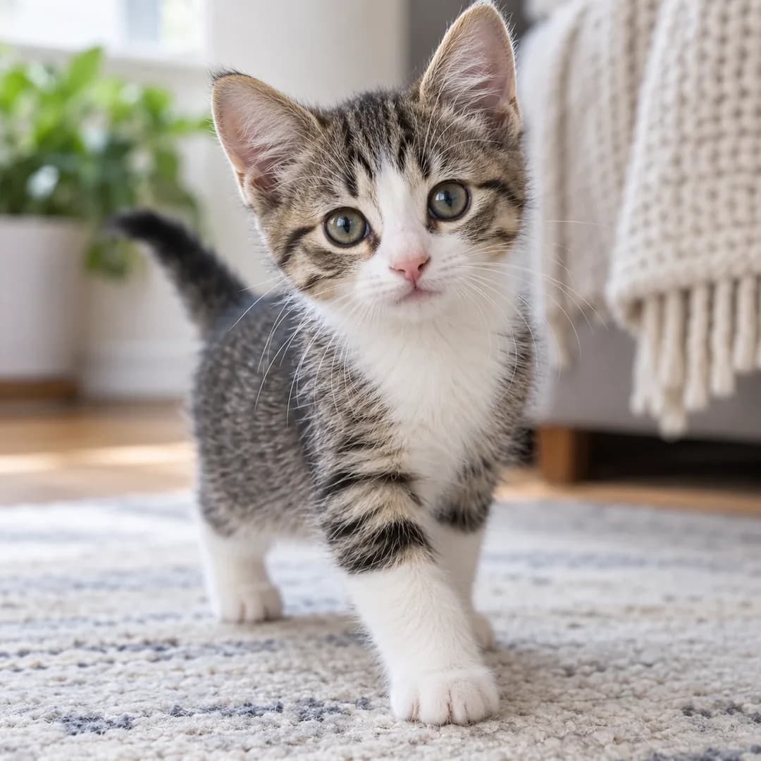 تصویر گربه نژاد گربه خانگی موکوتاه (Domestic Shorthair) در دوره بچه‌گربه - ویژگی‌های رشد و ظاهر در دانشنامه پت همزی