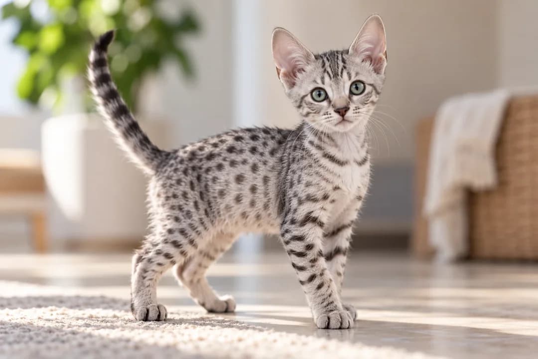 تصویر گربه نژاد ایجپشن ماو (Egyptian Mau) در دوره بچه‌گربه - ویژگی‌های رشد و ظاهر در دانشنامه پت همزی