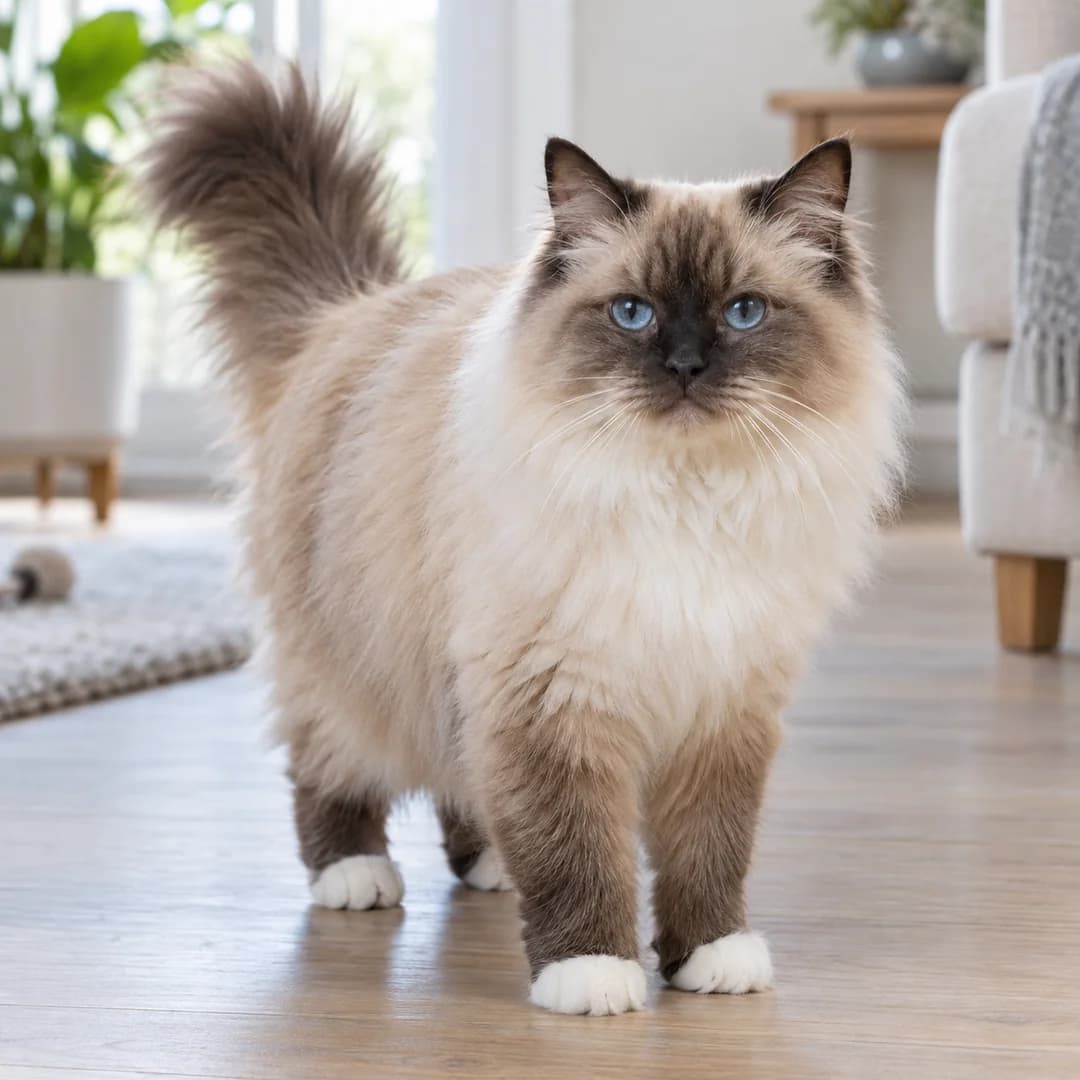 تصویر گربه نژاد بیرمن (Birman) در دوره میانسال و جوانی - وقار و توانایی بدنی در دانشنامه پت همزی